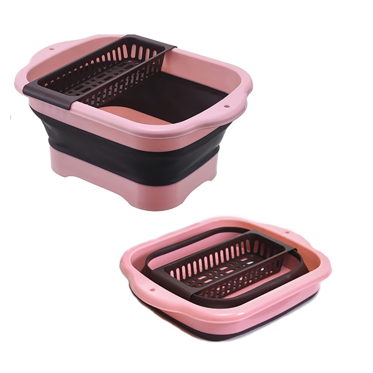 WMKJDS 11L(2.91 Gallon) Collapsible Dish Basin with Drain Plug Space Saving Outdoor Multiuse Foldable Sink Tub Dishpan Portable Kitchen Storage Tray for Vegetable Washing Camping RV (Pink)