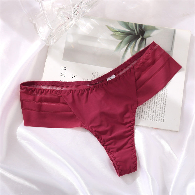 Ladies Ice Silk Seamless Low Waist Lace Thong Panties