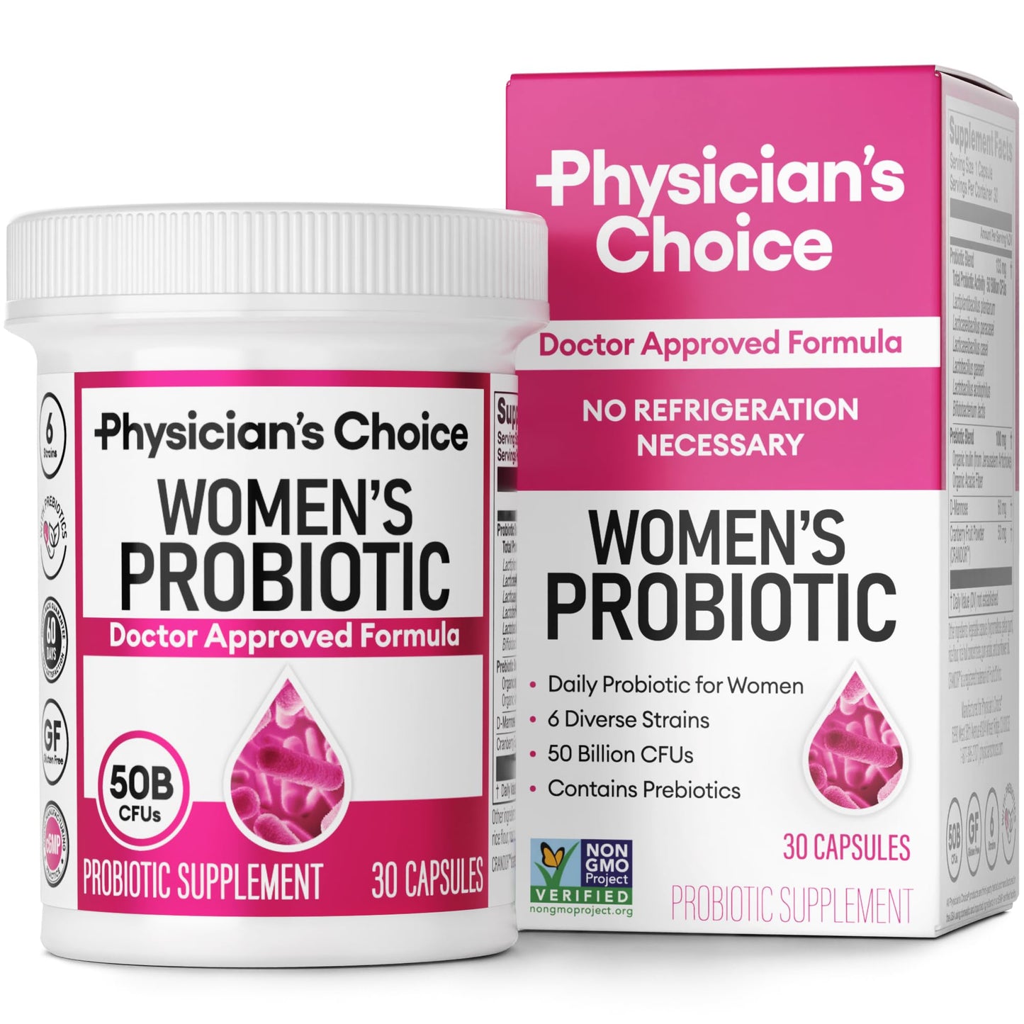 Physicians CHOICE Probiotics for Women - PH Balance Digestive UT & Feminine Health - 50 Billion CFU - 6 Unique Strains for Her - Organic Prebiotics Cranberry Extract+ - Women Probiotic - 30 CT