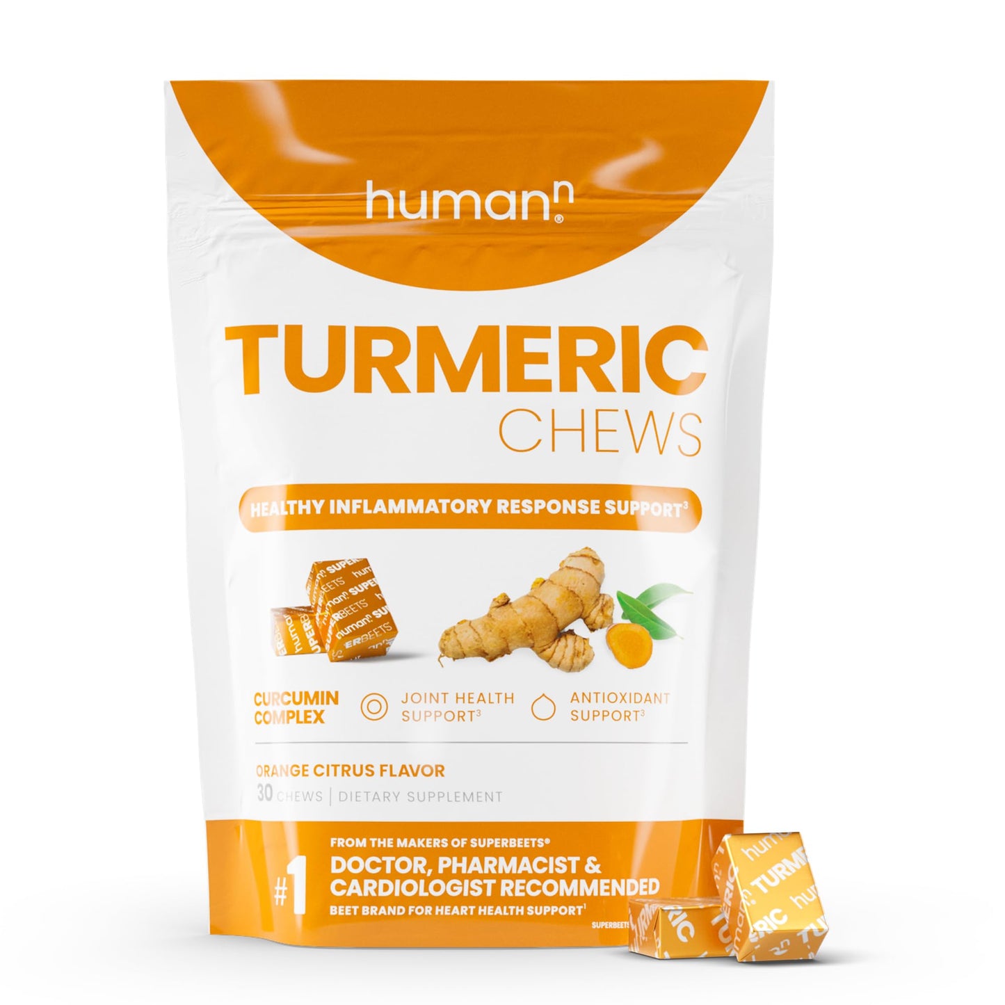 humanN Turmeric Chews Supplement – Clinically Studied High Absorption Curcumin Complex - Orange Citrus Flavor – from SuperBeets Makers – Joint Health – 30 Count