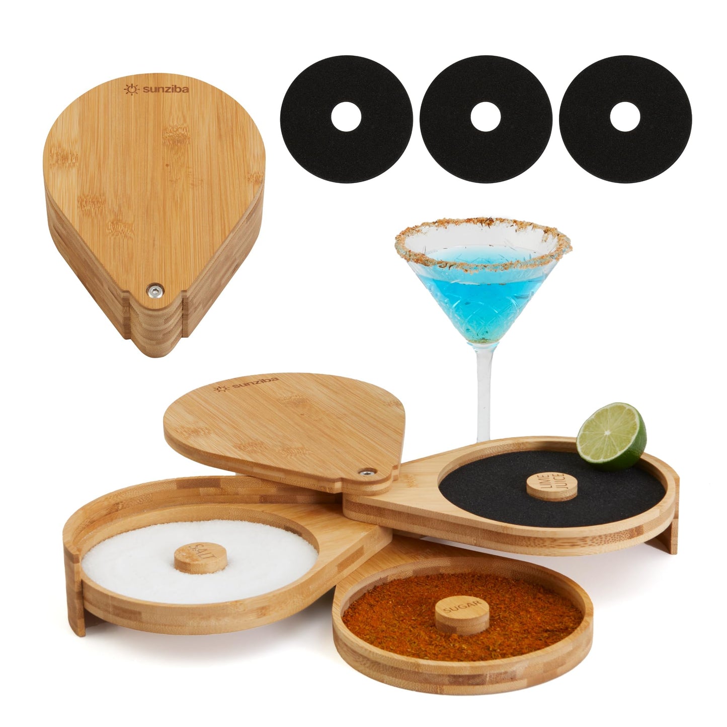 bamboo margarita salt rimmer set | Home Bar Essentials