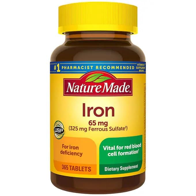 Generic Nature Mades Iron 65 mg 365 Tablets Bundle - Vitamins Herbals & Dietary Supplements for Health