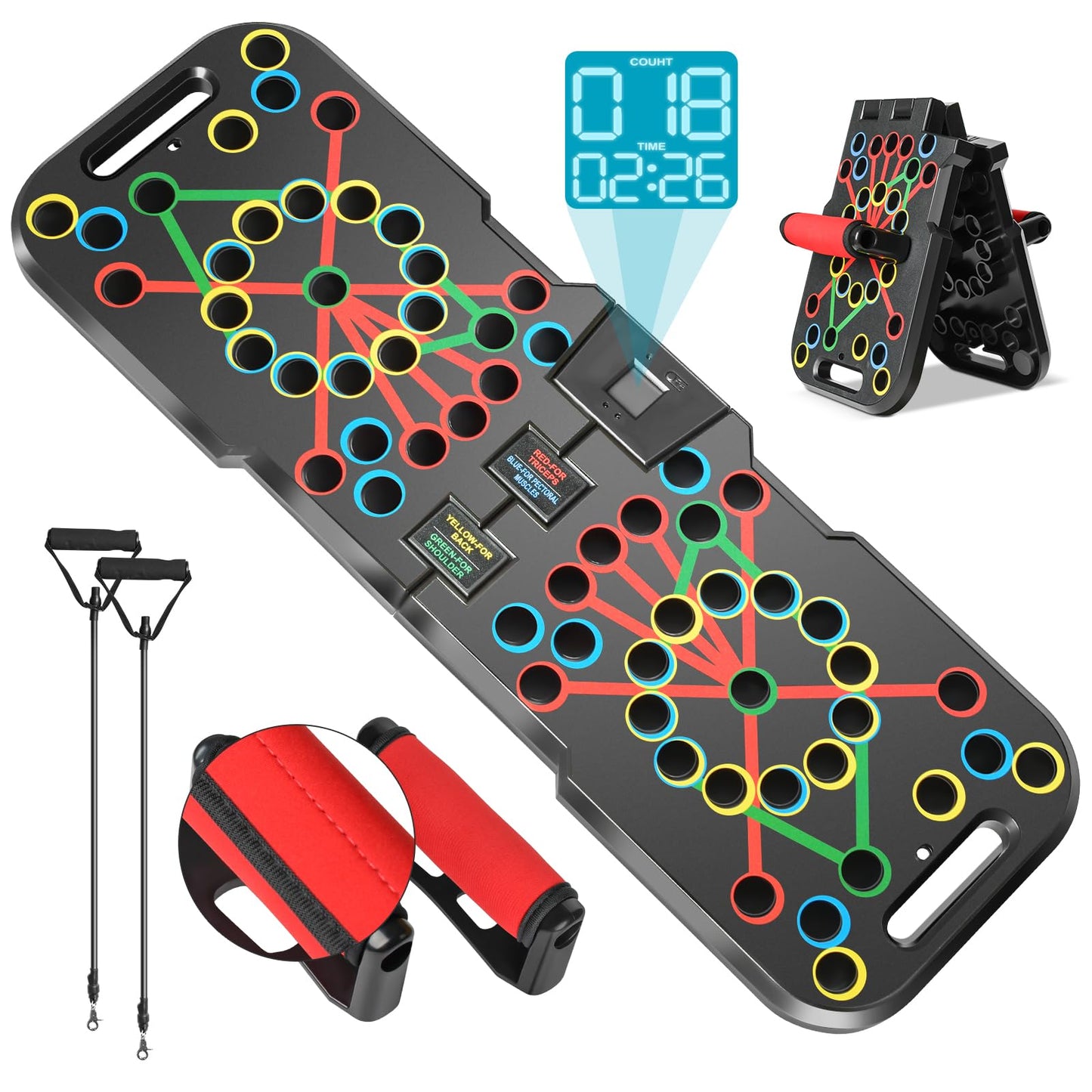 Push Up Board with Smart Count Multi-Function 60 in 1 Push Up Bar (Foldable & Portable) Push up Handles for Floor Professional Home Workout Equipment Strength Training Equipment for Men & Women