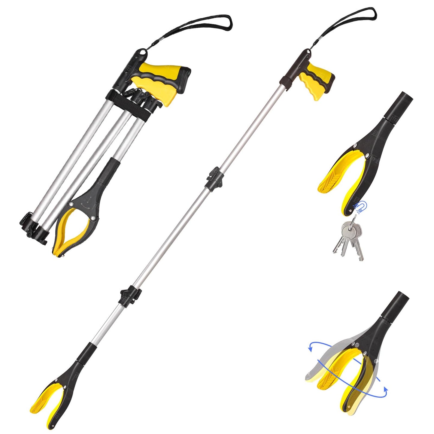 EJG 43" Extra Long Grabber Tool It Reaching Tool with Rotating Jaw +Magnets 4" Wide Claw Opening Reacher Grabber Pickup Tool Grabber Reacher Tool Heavy Duty,Reaching Aid Tool