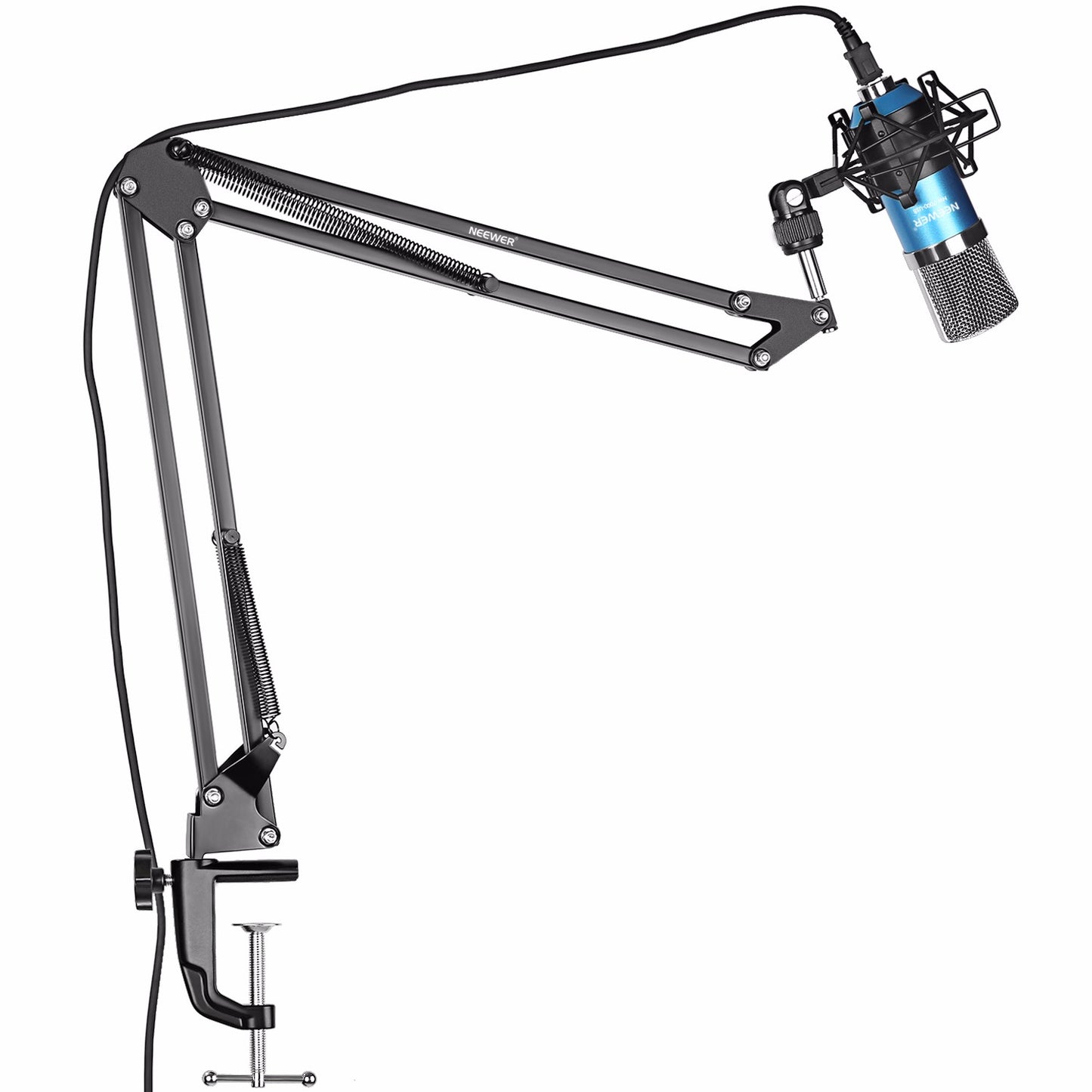 Microphone Set with Blue Stand, Connects to Computer