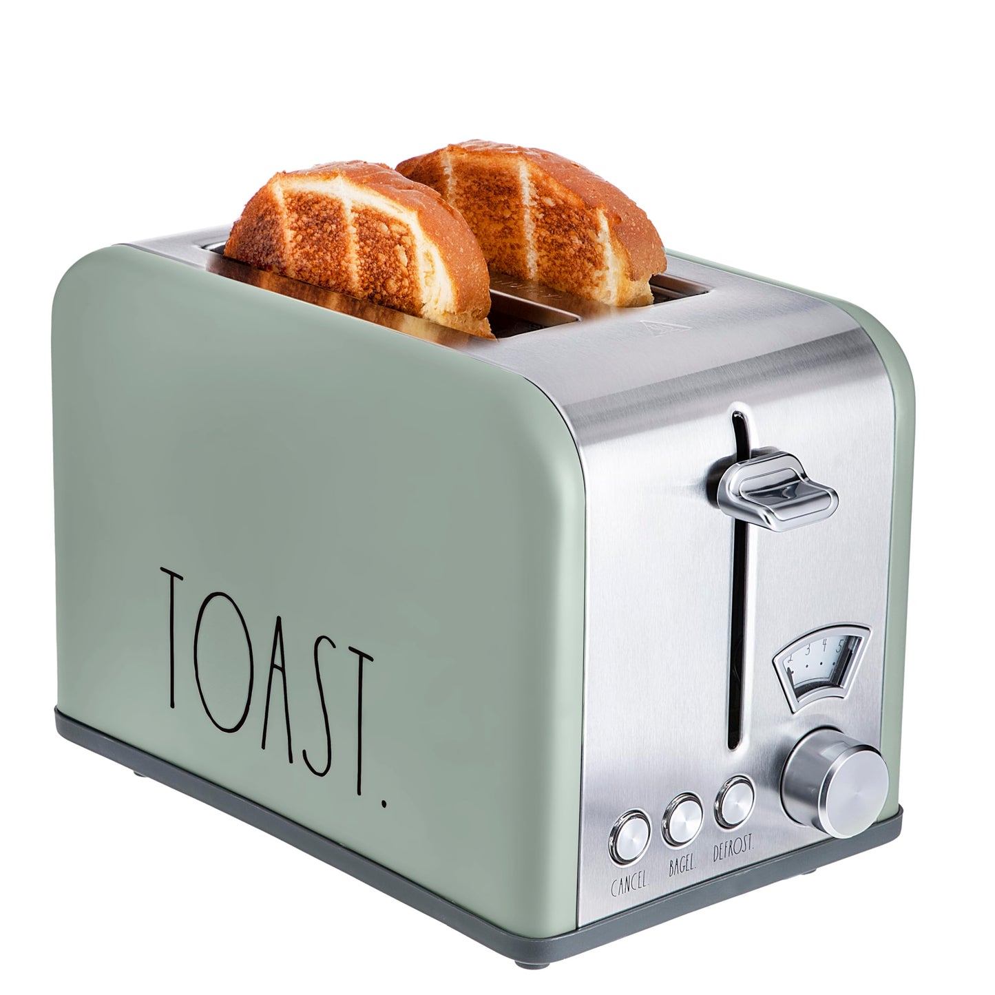 Rae Dunn Toaster Stainless Steel 2 Slice Square Toaster Wide Slot with 5 Browning Levels with Bagel Defrost and Cancel Options (Sage)