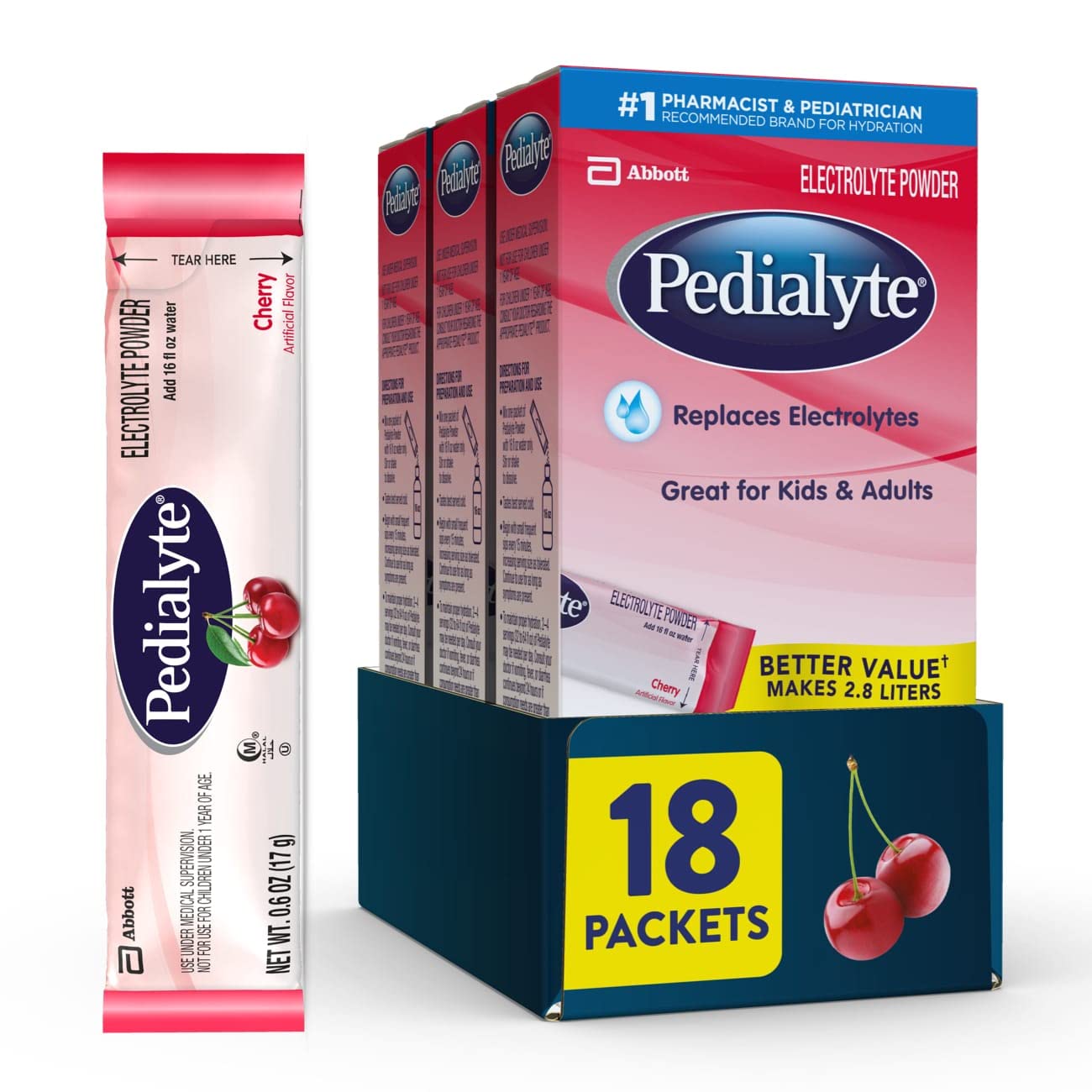 Pedialyte Electrolyte Powder Packets Orange Hydration Drink 18 Single-Serving Powder Packets