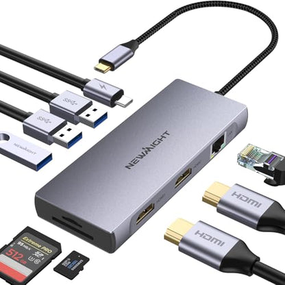 Laptop Docking Station Dual Monitor Newmight Dual HDMI Adapter for 2 Monitors with 2 HDMI 4K 1 Gbps Ethernet PD 100W Charging 3 USB 3.0 SD/TF Reader USB C Docking Station for MacBook Dell