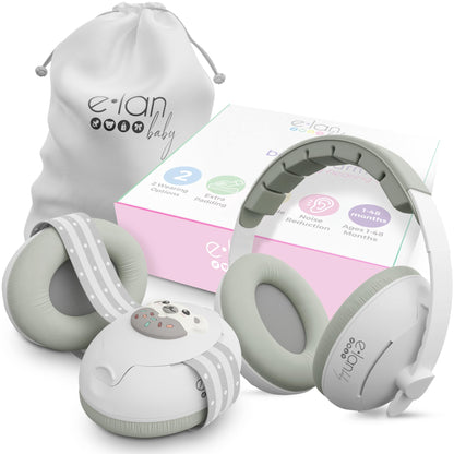 Elan Baby 2-in-1 Baby Ear Muffs - Noise Protection Baby Headphones for Noise & Plane Travel - 2 Headbands - Baby Ear Protection - Baby Noise Canceling Headphones for Infant & Toddler Age 1-48 Months