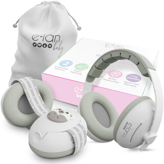 Elan Baby 2-in-1 Baby Ear Muffs - Noise Protection Baby Headphones for Noise & Plane Travel - 2 Headbands - Baby Ear Protection - Baby Noise Canceling Headphones for Infant & Toddler Age 1-48 Months