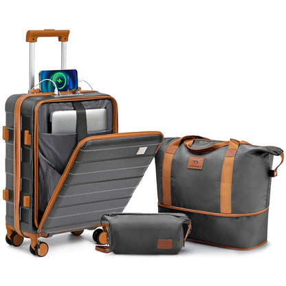 imiomo Carry on Luggage 22x14x9 Airline Approved ABS Lightweight Hard Shell Carry on Suitcase 20 Inch Travel Luggage with Spinner Wheels Rolling Suitcase with USB Port (Grey Carry on luggage)