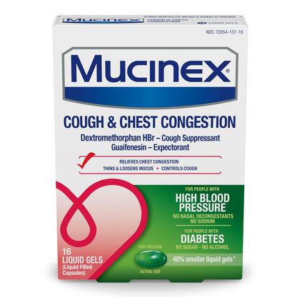 Mucinex Cough & Chest Congestion High Blood Pressure Liquid Gels 16 ct.
