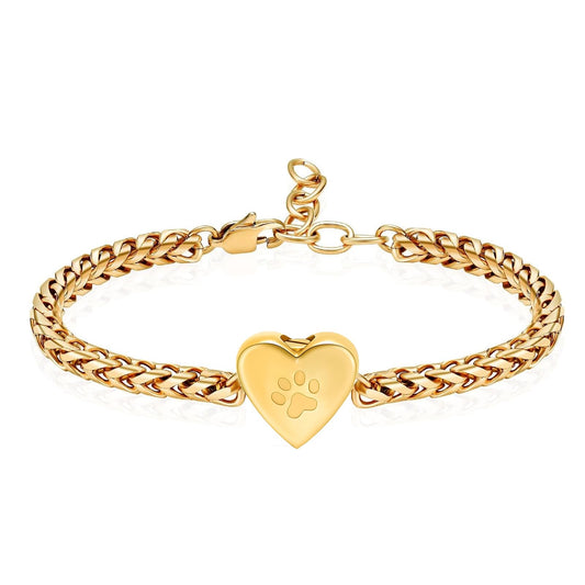 zeqingjw Pet Cremation Urn Bracelet for Ashes for Women Dog Cat Paw Urn Bangle Heart Cremation Jewelry Keepsake Memorial Urn Jewelry (Gold)