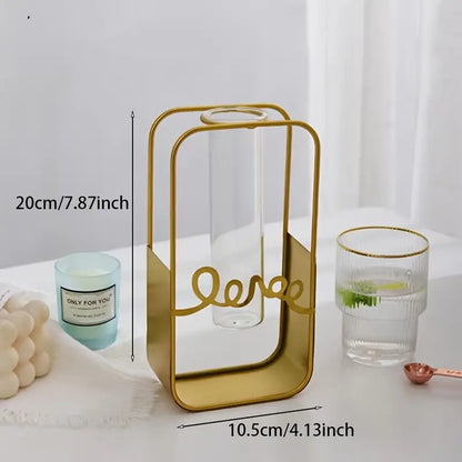 Nordic Metal and Glass Flower Vase for Home Decor