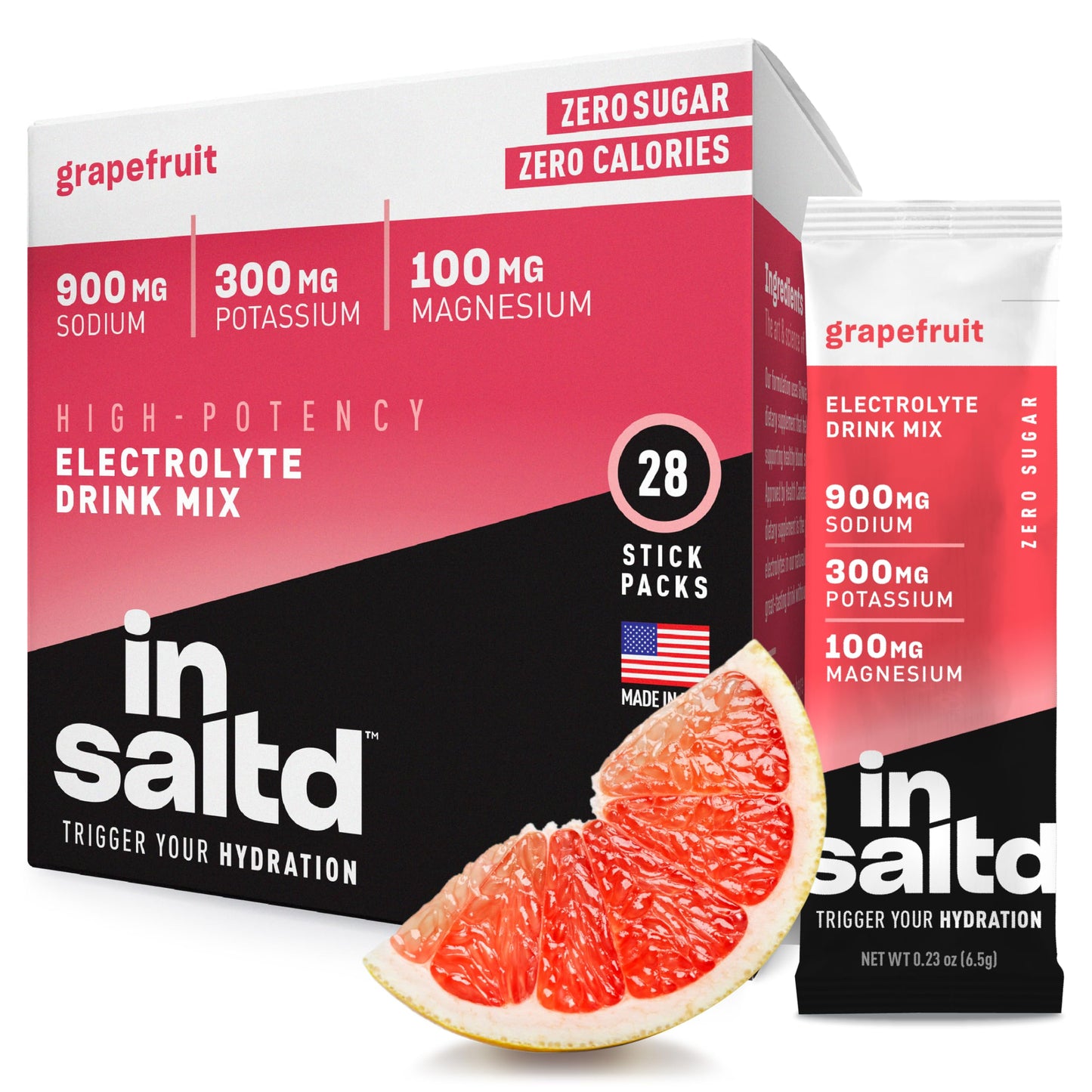 INSALTD™ Sugar Free Electrolytes Powder Packets with No Stevia Aftertaste | High-Potency Hydration Packets | Keto Electrolyte Drinks | Intermittent Fasting Drink Mix | 28 Pack (Grapefruit)