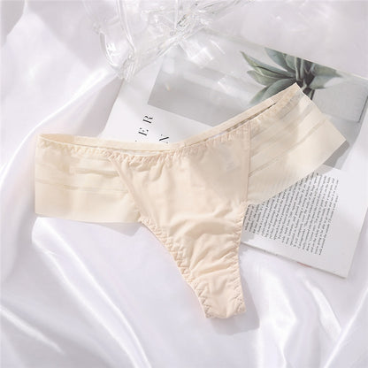 Ladies Ice Silk Seamless Low Waist Lace Thong Panties