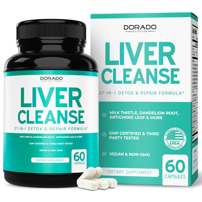Liver Cleanse Detox & Repair 27 in 1 Formula - Milk Thistle Dandelion Root Turmeric Artichoke Extract & More - Liver Detox Support Supplement - 3rd Party Tested Vegan Safe USA Made (60 Count)