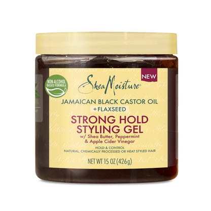 SheaMoisture Styling Strong Hold Styling Gel for Natural Chemically Processed or Heat Styled Hair Jamaican Black Castor Oil and Flaxseed Paraben-Free Anti-Frizz Hair Gel 15 oz