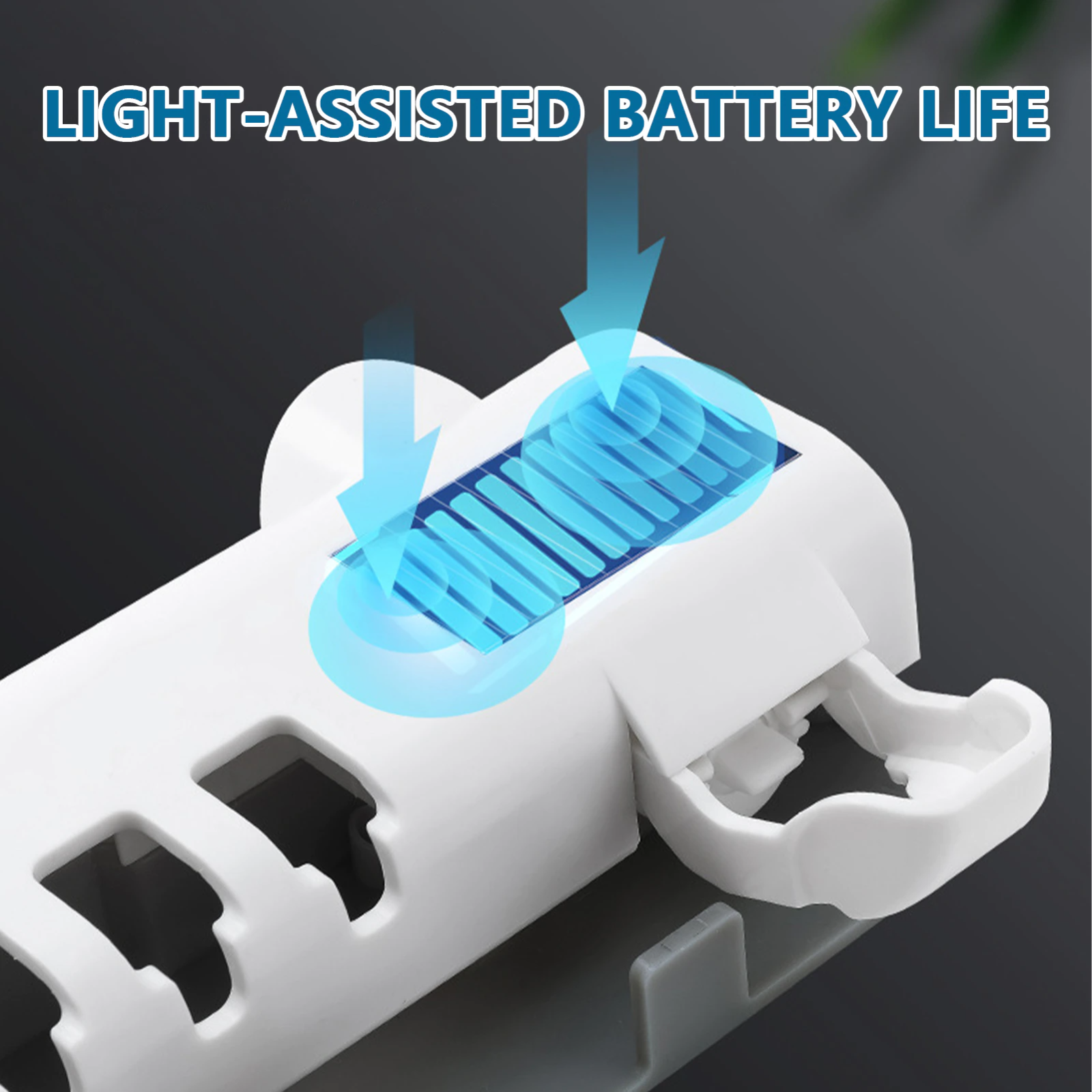 Light-assisted battery life feature on the UV Light Sterilizer Toothbrush Holder Cleaner & Automatic Toothpaste Dispenser.