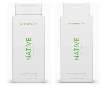 Native Body Wash Contains Naturally Derived Ingredients | For Women & Men Sulfate Paraben & Dye Free Leaving Skin Soft and Hydrated | Cucumber & Mint 18 oz - 2 Pk