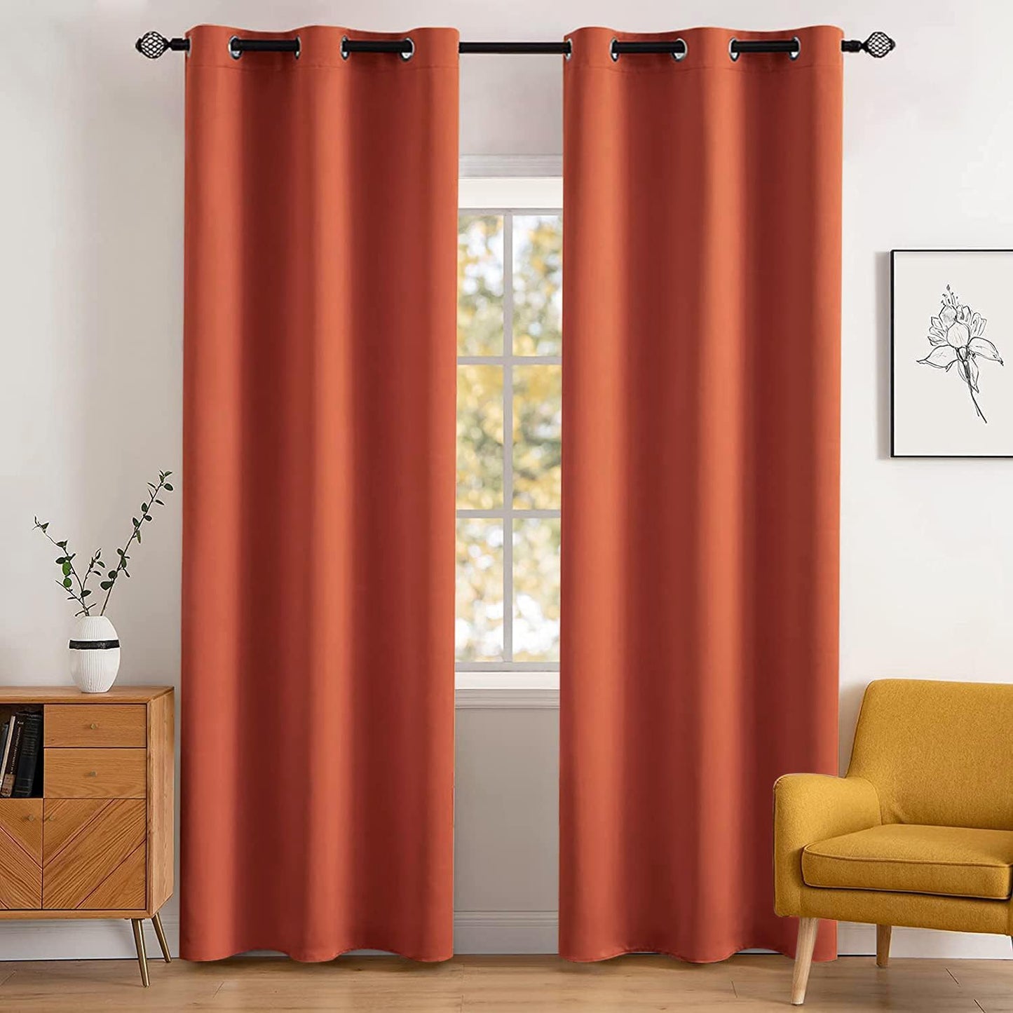 MIULEE 84" Long Room Darkening Curtains Thermal Insulated Rust Terracotta Drapes Window Treatment Set Grommet Top Light Blocking Blackout Curtain for Fall Living Room/Bedroom 2 Panels Burnt Orange