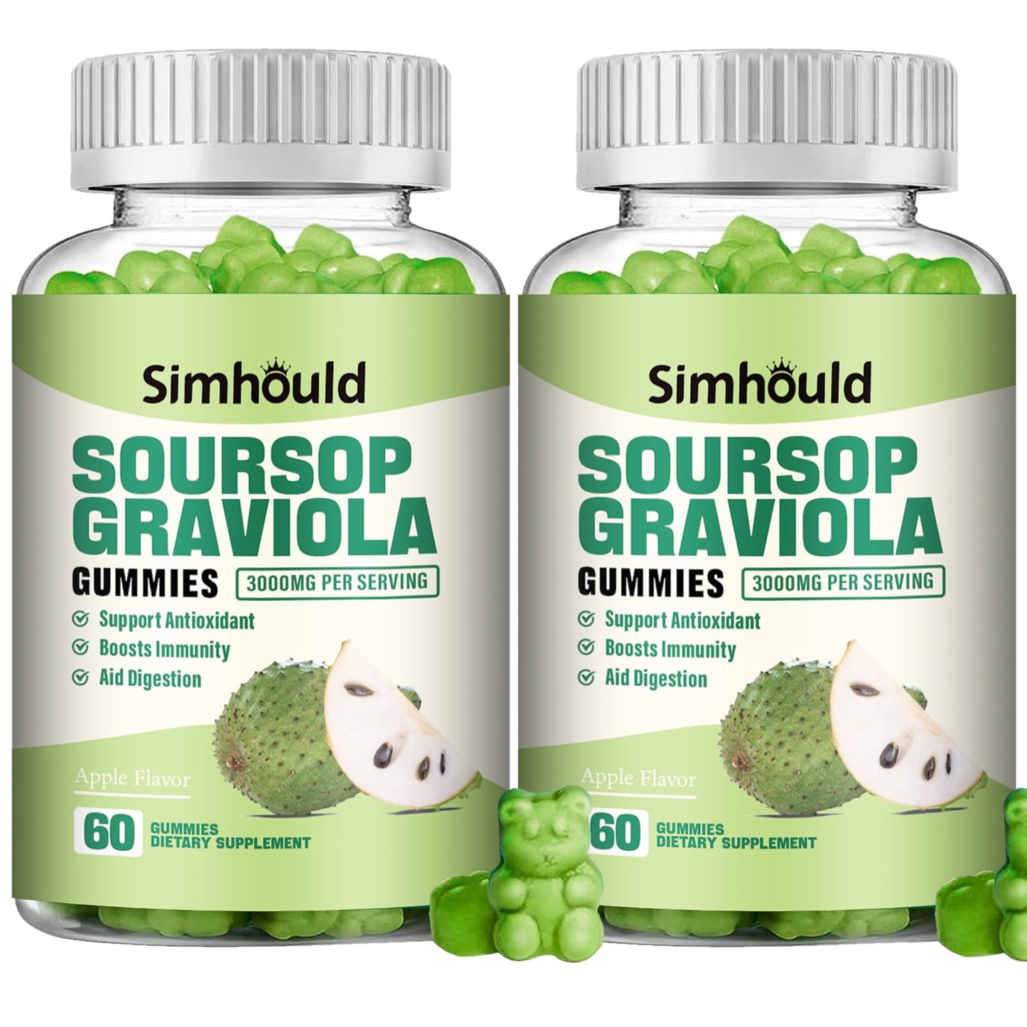2 Pack Soursop Graviola Gummies - 3000mg Extra Strength Soursop Leaves Supplement with Vitamin C Zinc - Digestive Aid Immune Support & Antioxidant - Sugar-Free Non-GMO Vegan 120 Counts
