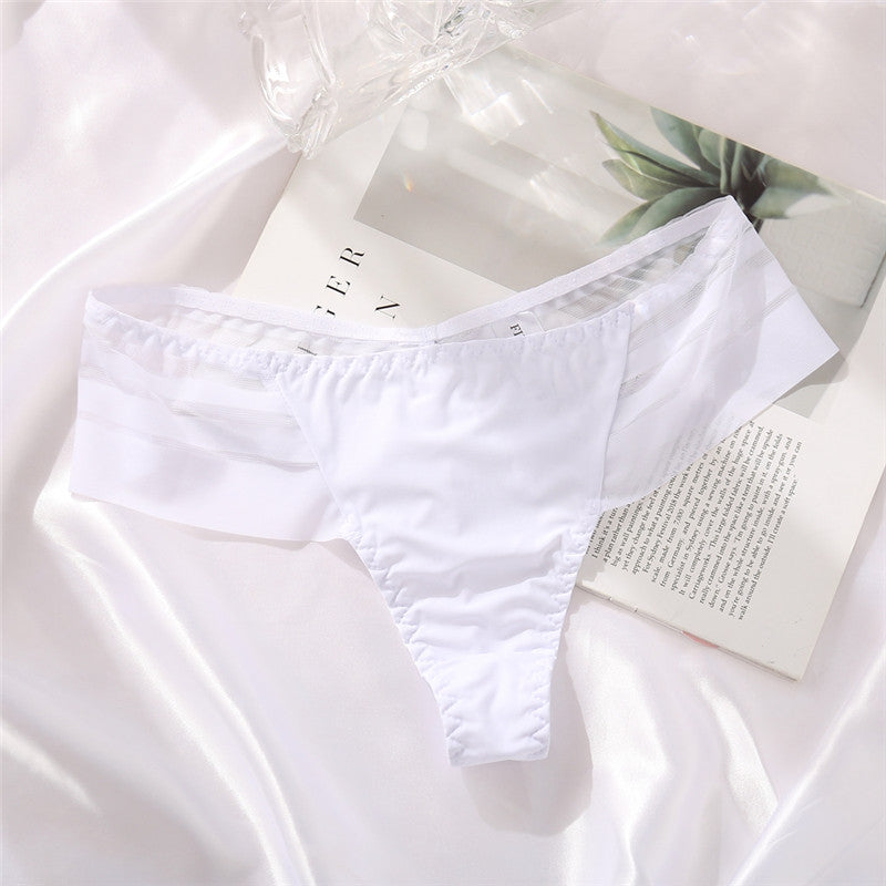 Ladies Ice Silk Seamless Low Waist Lace Thong Panties