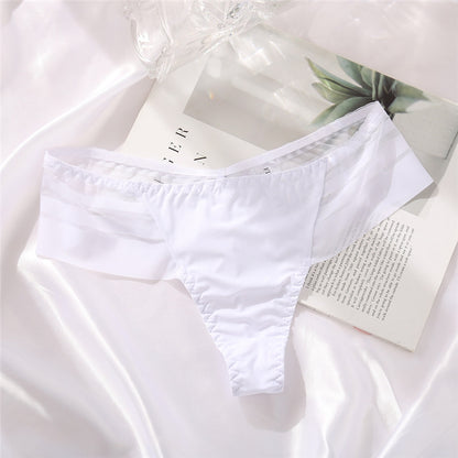 Ladies Ice Silk Seamless Low Waist Lace Thong Panties