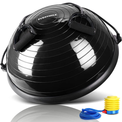 EVERYMILE Half Ball Balance Trainer Stability Yoga Exercise Ball with Resistance Bands & Pump for Home Gym Core Training Yoga Fitness Ab Strength Workouts 23 inch Anti-Skid Surface