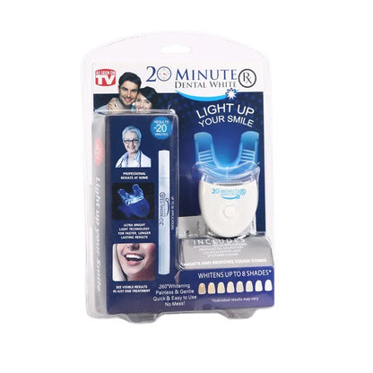 Teeth Whitening Kit with light and pen for professional whitening results at home, brightening smiles effectively.
