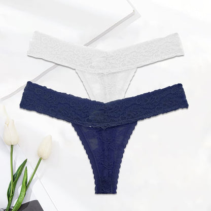 Ladies Solid Color Lace Thong Panties