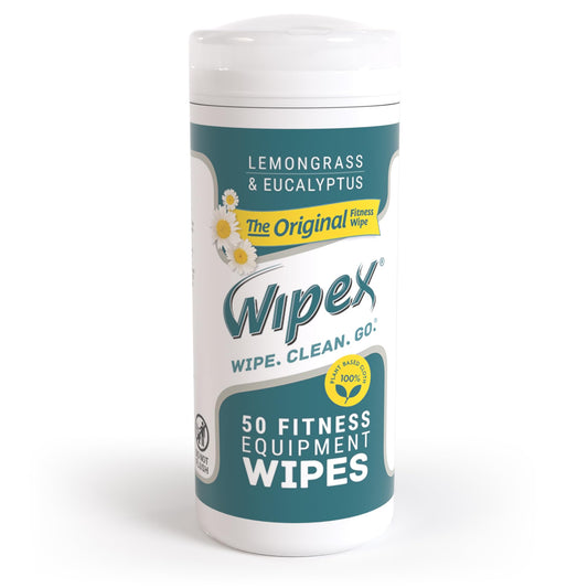 Wipex Fitness Equipment Wipes - Original Natural Plant Based Gym Wipes for Equipment Clean Surfaces at Home or Gym Use as a Yoga Mat Cleaner Lemongrass Eucalyptus & Vinegar 50 Count (Pack of 1)