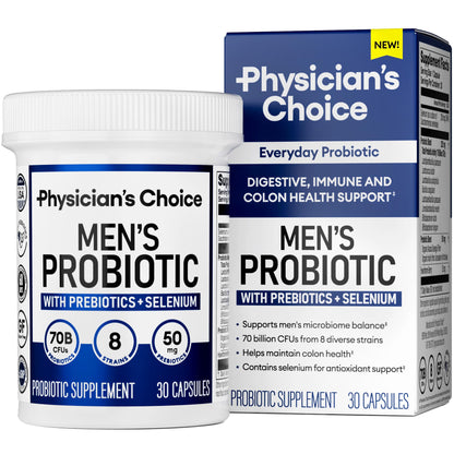 Physicians CHOICE Probiotics for Men - 70 Billion CFU - 8 Strains - w/Selenium & Organic Prebiotics - Supports Digestive Health Microbiome Colon & Immune Health - Advanced Mens Probiotic - 30ct