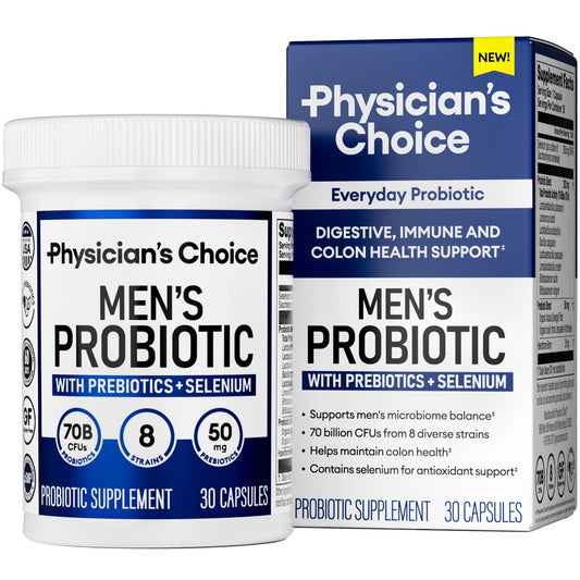 Physicians CHOICE Probiotics for Men - 70 Billion CFU - 8 Strains - w/Selenium & Organic Prebiotics - Supports Digestive Health Microbiome Colon & Immune Health - Advanced Mens Probiotic - 30ct