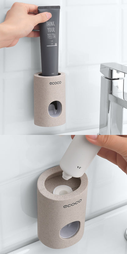 Automatic Wall-Mounted Toothpaste Dispenser (Single) in a modern bathroom setting, showcasing easy use and stylish design.