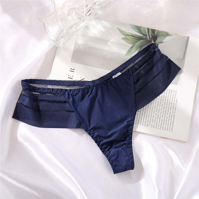 Ladies Ice Silk Seamless Low Waist Lace Thong Panties