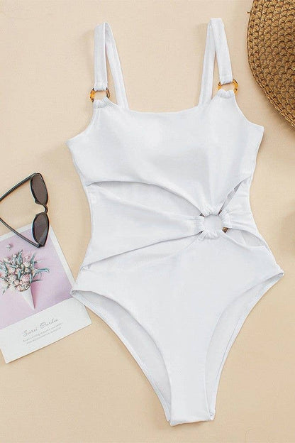 Plain Hollow Out Waist High Cut One Piece Swimsuit ZK1122