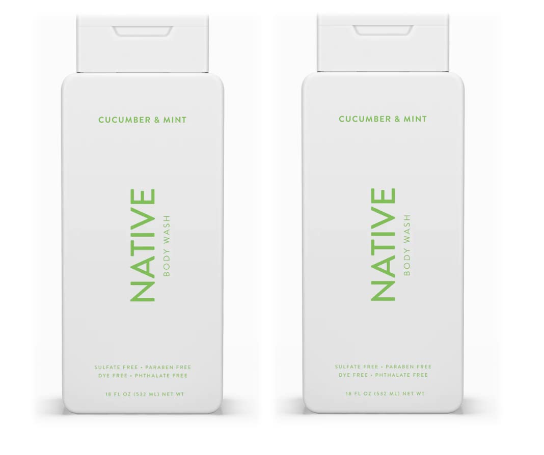 Native Body Wash Contains Naturally Derived Ingredients | For Women & Men Sulfate Paraben & Dye Free Leaving Skin Soft and Hydrated | Cucumber & Mint 18 oz - 2 Pk