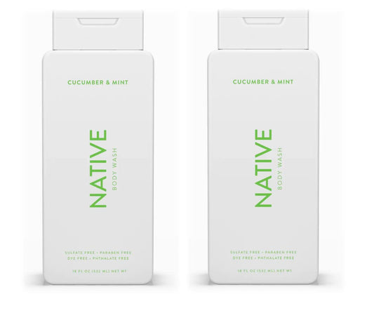 Native Body Wash Contains Naturally Derived Ingredients | For Women & Men Sulfate Paraben & Dye Free Leaving Skin Soft and Hydrated | Cucumber & Mint 18 oz - 2 Pk