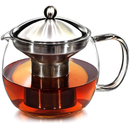 Teapot with Infuser for Loose Tea - 40oz 3-4 Cup Tea Infuser Clear Glass Tea Kettle Pot with Strainer & Warmer - Loose Leaf Iced Tea Maker & Brewer