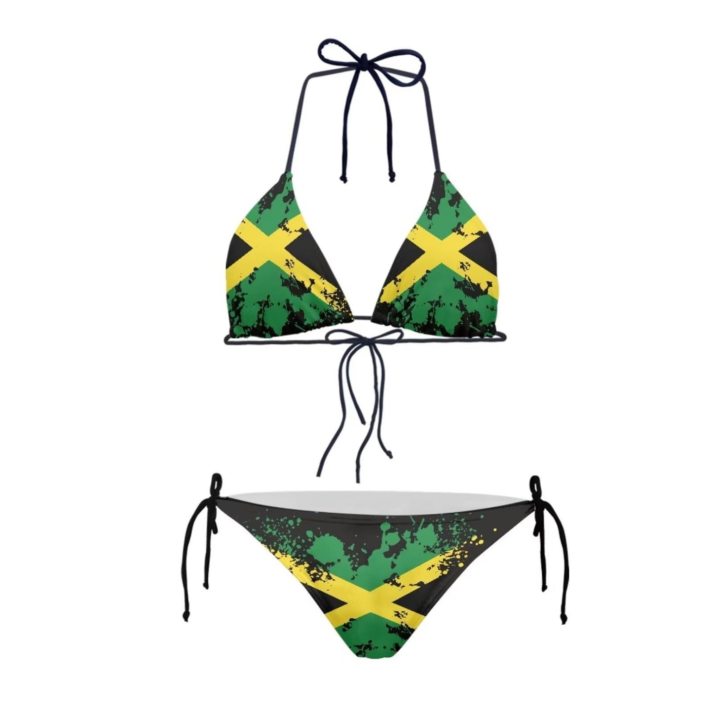 JEOCODY Jamaican Swimsuits for Women High Waisted Bikini Sets for Beach Womens Triangle Bikini Floral String Bikini Set Two Piece Swimsuit Bathing SuitsJamaican Flag Print