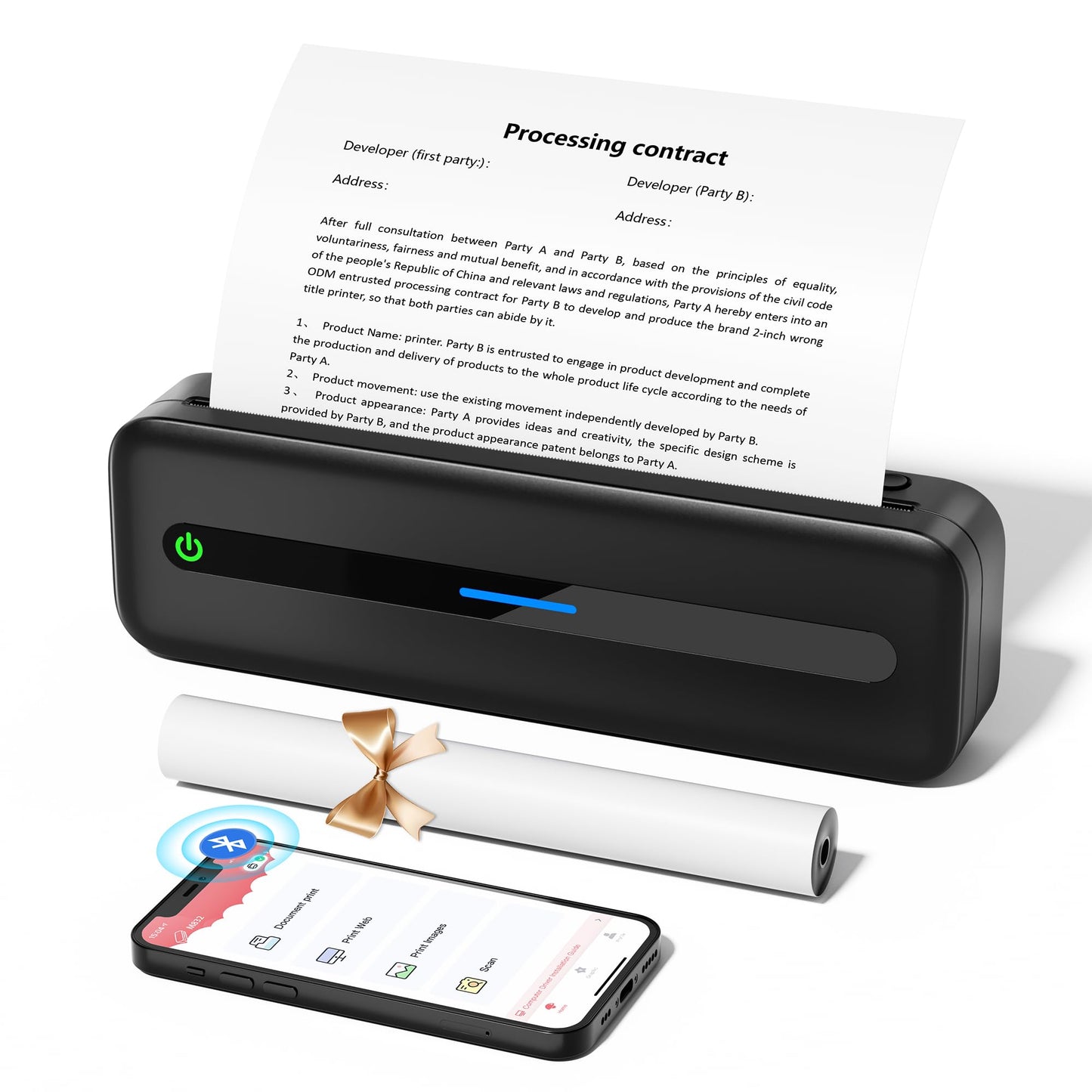 ItriAce Portable Printer 300DPI Wireless Bluetooth Thermal Printer Support Multi-Size Thermal Paper Compatible with iOS Android & PC Inkless Mobile Printer for Travel Office School Black