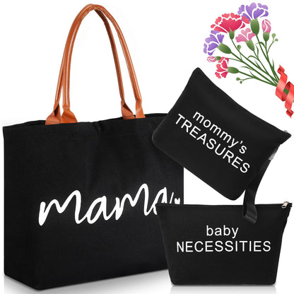 Sanwuta 3 Pcs Mommy Bag for Hospital Diaper Bag Tote Mom Hospital Bag for Labor and Delivery Black Canvas Tote Bag Pouch Mom Diaper Bag for Mothers Day Gift