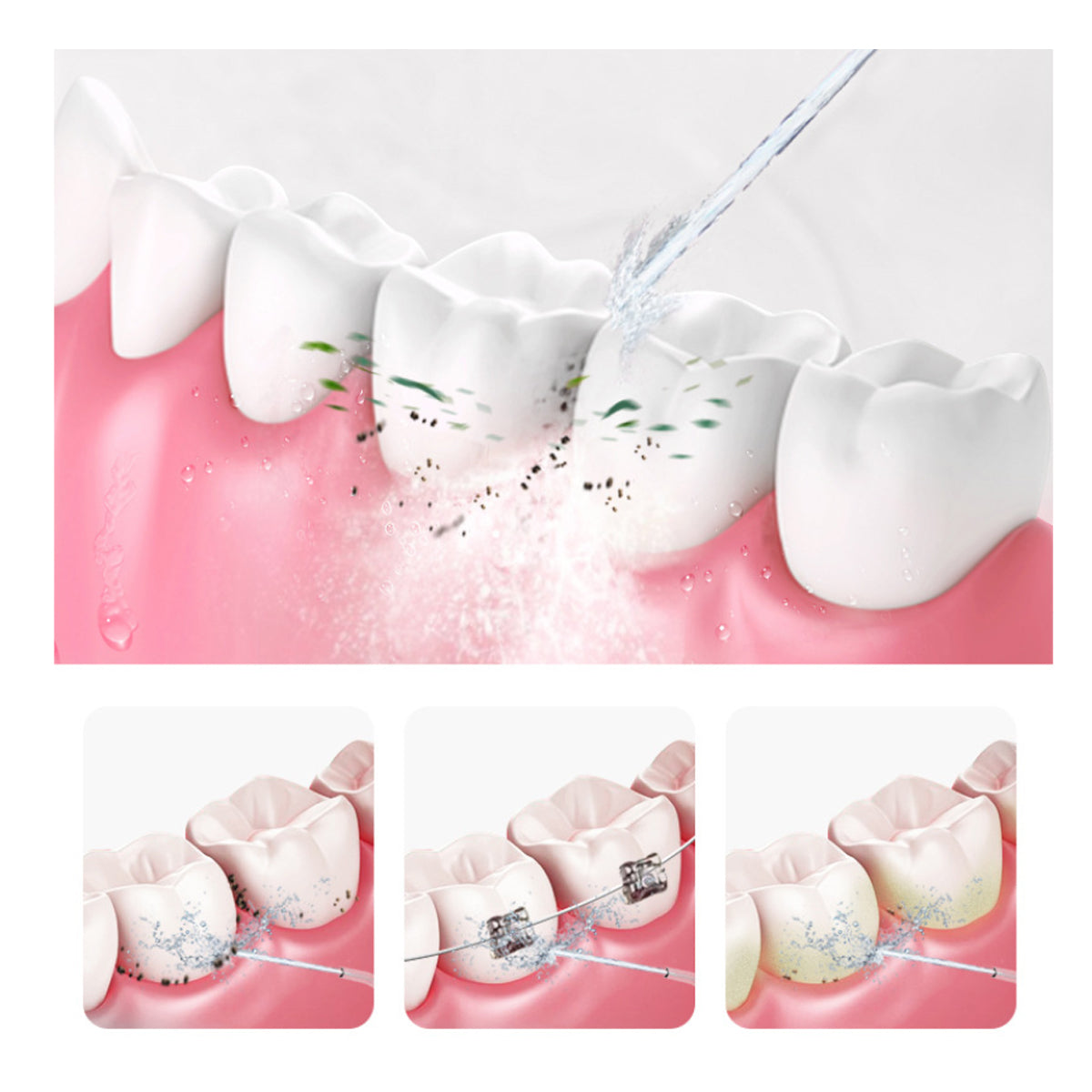 Portable Water Flosser And Pik For Dental Hygiene cleaning teeth and gums with powerful water jet spray