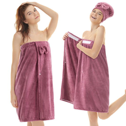 Xtinmee 2 Sets Womens Wrap Towel with Hair Towel Bath Towel Wrap Shower Dress Towel Spa Wraps for Womens Bathrobe (Purple Normal Size)