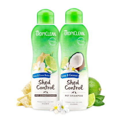 TropiClean Lime & Coconut Deshedding Dog Shampoo & Conditioner Set for Shedding Control | Natural Pet Shampoo & Conditioner Derived from Natural Ingredients | Cat Friendly | Made in the USA | Set of 2