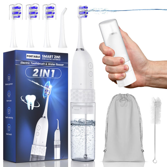 portable water flosser toothbrush combo - 2 in 1 kit with electric toothbrush and water flosser in one package.
