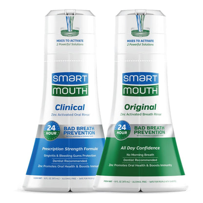 SmartMouth DDS Activated Clinical Mouthwash & Original Activated Mouthwash - Adult Mouthwash for Fresh Breath - Clean Mint Flavor (Clinical) & Fresh Mint Flavor (Original) 16 fl oz Each