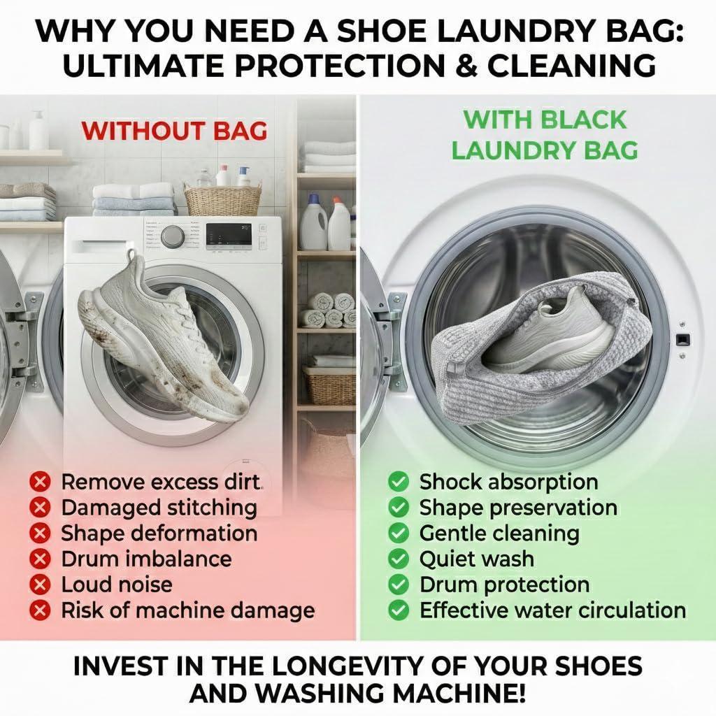 Shoe Washing Machine Bag 2 Pack for Washer Dryer Thick Padded Sneaker Laundry Bags with Mesh Panels Zipper Protective Shoe Washer Bag for Running & Gym Shoes