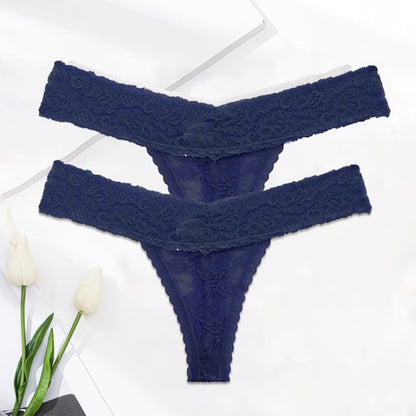 Ladies Solid Color Lace Thong Panties